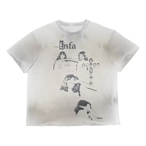 T-shirt Bianca da <span class=keywords><strong>Uomo</strong></span> Personalizzata OEM, Stampa DTG, Effetto Vintage Lavato, 100% Cotone Lavorato a Maglia, 300 Grammi, Manica Corta, Strappata e Usurata - Product Image 6