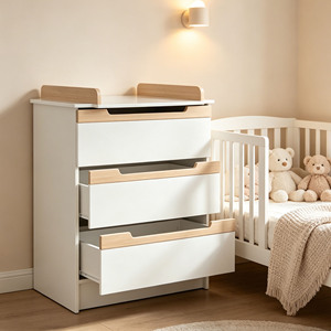 Cuna convertible 5 en 1 con cambiador y cajón, juego de muebles de madera maciza para habitación de bebé, mesa de lujo para pañales - Product Image 4