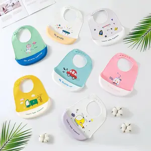Hot sale custom print BPA free waterproof catcher food grade adjustable baby silicone bibs for kid feeding