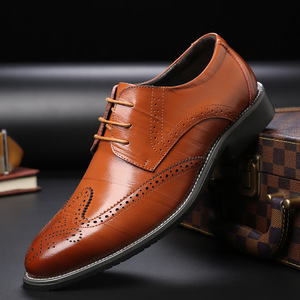 Zapatos Oxford de Cuero para Hombre, con Punta Puntiaguda, Estilo Brogue, Suela de Goma Suave, para Bodas de Verano - Product Image 1