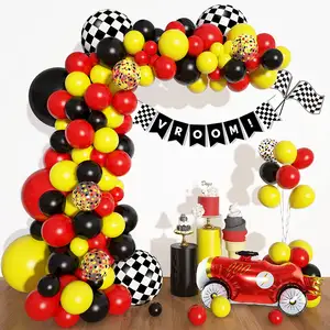 Ballons de voiture de course, fournitures de fête d'anniversaire, rouge, noir, jaune, Kit de guirlande d'arc à thème de voiture de course pour garçons et filles, décorations de fête