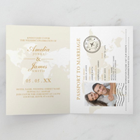 Carte d'invitation de mariage personnalisée de luxe en papier avec carte d'embarquement et ensemble d'enveloppes d'invitation de mariage