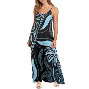 Vestido <span class=keywords><strong>de</strong></span> espagueti informal con estampado a pedido para <span class=keywords><strong>mujer</strong></span>, vestido <span class=keywords><strong>de</strong></span> tapa Mumu tatuado <span class=keywords><strong>de</strong></span> Samoa Polinesia, vestido sin mangas con hombros descubiertos OEM - Product Image 3