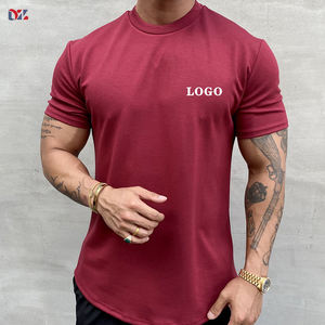 T-shirt pour homme OEM, nouveau, coupe ajustée, long, ourlet incurvé, musclé, ajusté, pour la salle de sport, 95% coton, 5% élasthanne - Product Image 1
