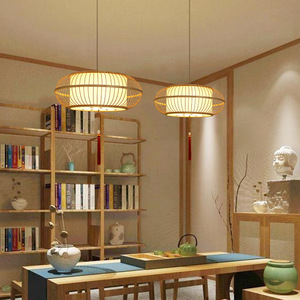 โคมไฟแขวนไม้ไผ่ทรงกลม E27 หลอดไส้ สำหรับร้านน้ำชา ห้องเซน - Product Image 1