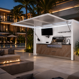 Meubles de cuisine modulaires en acier inoxydable, îlot de cuisson extérieur résistant aux intempéries, <span class=keywords><strong>armoire</strong></span> de cuisine sur mesure avec évier et rangement - Product Image 1