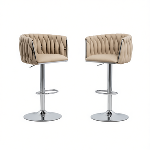 Tabourets de bar contemporains en tissu, hauteur réglable, base chromée, chaise de comptoir pivotante, lot de 2 - Product Image 1