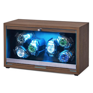 Expositor de Relojes Automático Mayorista con 6 Ranuras, Motor Súper Silencioso, Puerta de Cristal y Acabado en Madera de Nogal, con Iluminación LED - Product Image 1