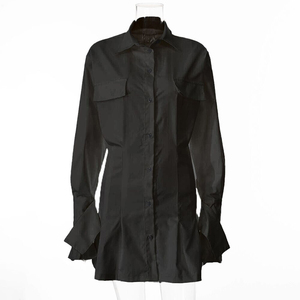 mujeres <span class=keywords><strong>vestido</strong></span> de camisa manga bolsillos plisado Sexy señoras de la Oficina Verde <span class=keywords><strong>blanco</strong></span> nuevo Mini <span class=keywords><strong>vestido</strong></span> para las mujeres - Product Image 5