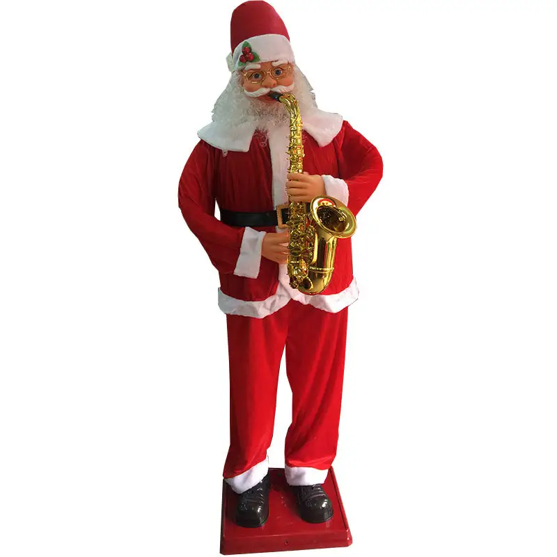 Papai Noel elétrico velho 1,8 metros ornamentos com música soprando saxofone brinquedo transfronteiriço decorações de Natal