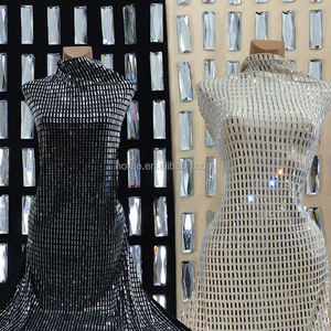 FB 5*15 150 см * 100 см, Лидер продаж, эластичная сетчатая ткань со стразами, отделка стразами, ткань для Дамского Платья - Product Image 2