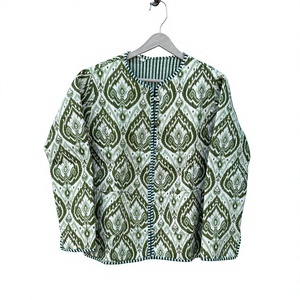 Handmade Indian Cotton <b>Quilted</b> <b>Jacket</b> for Women Bohemian Reversible Unisex Coat with Beautiful Printed Color for Autumn - Product Image 1