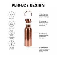 Grande capacité 750 ml 1000 ml, en acier inoxydable plaqué cuivre, isolé sous vide, sans BPA, pour le bureau, la randonnée et l'aventure en extérieur