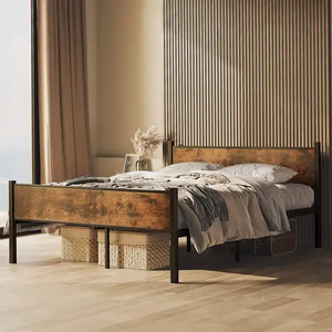 Headboard <strong>Double</strong> Platform <strong>Metal</strong> Wood <strong>Bed</strong> With Light - Product Image 4