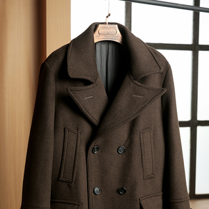 Automne et hiver marron rétro double boutonnage laine <span class=keywords><strong>mi</strong></span>-longueur <span class=keywords><strong>manteau</strong></span> <span class=keywords><strong>homme</strong></span> <span class=keywords><strong>long</strong></span> pardessus <span class=keywords><strong>homme</strong></span> - Product Image 2