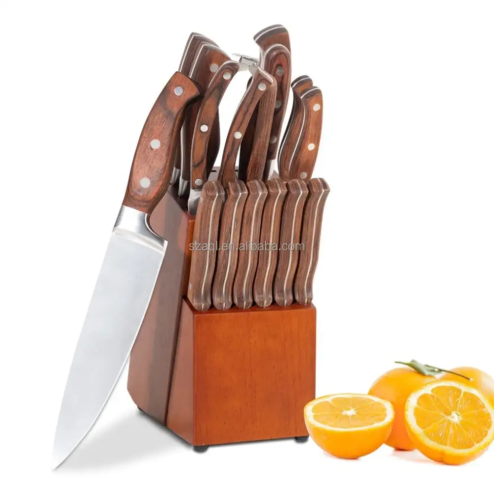 Coltello da cucina professionale in acciaio inossidabile con Set di coltelli da Chef di vendita calda con blocco di legno