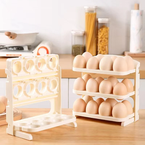 1pcs multi-layer <b>folding</b> egg carton refrigerator side door <b>storage</b> rack Kitchen egg tray foldable design home refrigerator - Product Image 3