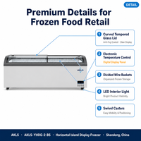 Congélateur horizontal commercial à porte coulissante vitrée incurvée pour la présentation de glaces et de produits surgelés, idéal pour les supermarchés et les magasins de proximité