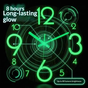 Nuovo Orologio da Parete in Legno Luminoso al Buio, 12 Pollici, Silenzioso, con Numeri e Lancette Luminose che Assorbono l'Energia, Decorazione in MDF - Product Image 4