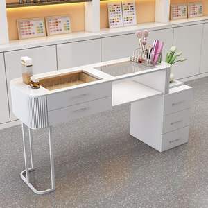 Table de Manucure Style Crème Blanche Multifonctionnelle – Ensemble Complet Luxe Léger et Simple avec Rangement Intégré pour Salon de Manucure - Product Image 1