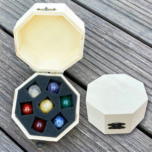 chul chakela Juego de minerales esféricos Chakela, cristal, amatista, ágata, <span class=keywords><strong>jade</strong></span>, caja de madera, decoración estilo americano, Dongling - Product Image 1