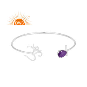 Sterling <b>Silver</b> Deity OM Designer Bangle Amethyst Aventurine Gemstone Adjustable Bangle Jewelry Manufacturer - Product Image 1
