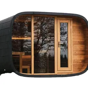 2023 Luxury Red Cedar Wood Outdoor 6 Person Sauna And Steam Room With Porch Glass Doors