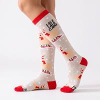 Chaussettes de compression personnalisées à pression dégradée avec motif de dessin animé de vacances pour le voyage, la course à pied, les infirmières - Fabricant OEM