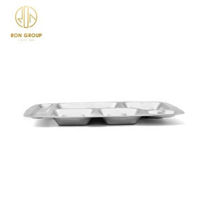 Fast Food <span class=keywords><strong>Restaurant</strong></span> 4 compartiments <span class=keywords><strong>plateau</strong></span> à déjeuner en acier inoxydable 304 plaque en acier inoxydable pour l'école hôpital cantine - Product Image 4