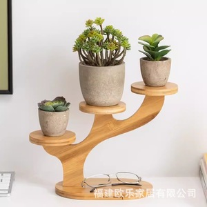 <b>Mini</b> bay window sill multi-tiered flower stand for desktop, balcony, living room, office <b>desk</b>, flower pot stand, bamboo and - Product Image 1