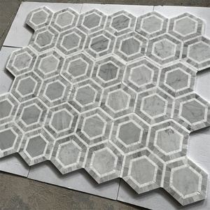 Prix de gros Mosaïque hexagonale aspect marbre de luxe pour intérieur, mosaïque murale en pierre pour extérieur, salle de bain, hôtel, salle à manger - Product Image 1