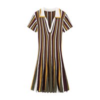 ZEVITY Robe moulante rayée à col polo rétro pour femme, collection été 2026, manches courtes, livraison directe