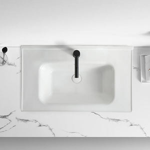 Vasque de salle de bain rectangulaire blanche en céramique moderne à poser sur comptoir, en surface solide - Product Image 4