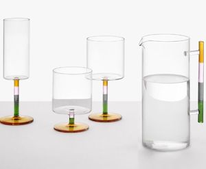 Calice di vetro per vino quadrato chiaro in vetro con gambo colorato borosilicato - Product Image 4