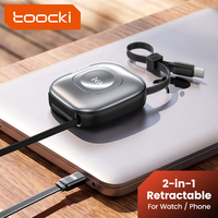 Kabel Pengisi Daya Toocki 2-in-1 yang Dapat Ditarik 100W USB-C Pengisian Cepat 2.5W Pengisi Daya Jam Tangan Nirkabel Magnetik untuk Penggunaan Sehari-hari di Luar Ruangan