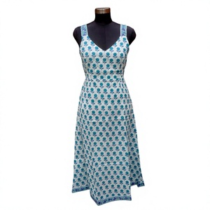 Vestido sin Mangas, 100% Algodón Puro, Hecho a Mano, Estilo Vintage, Estampado Floral, Cuello en V, Ecológico, de Secado Rápido, Transpirable, Largo hasta la Pantorrilla, para la Noche - Product Image 1