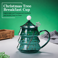 Vente en gros directe d'usine, tasse en verre borosilicate à double paroi, arbre de Noël, soufflée à la main, résistante à la chaleur, 401-500 ml, cadeau de Noël