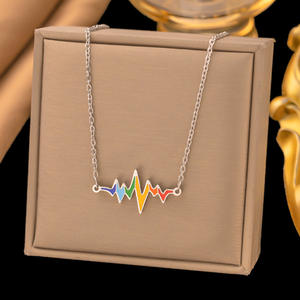 High-End tasarım renk koruyarak takı elektrokardiyogram kalp atışı duygu paslanmaz çelik renkli yağ damla ekg kolye - Product Image 1