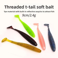 Leurre souple bionique côtelé à queue en T flottante pour le bar, imitation réaliste en forme de poisson, appât artificiel, lot de 10 pièces sans hameçons