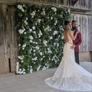 A51 Enrollar flores de boda 5D Hierba verde artificial Pared Rosa Flor Fondo Pared Bosque Flor artificial Pared para boda - Product Image 2