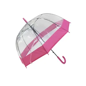 Guarda-chuva transparente infantil, guarda-chuva rosa transparente fácil e aberto