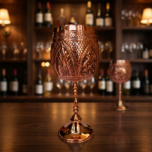 Copa de vino de vidrio y cobre dorado hecha a mano con diseño vintage de hojas para regalo de boda para adultos - Product Image 3