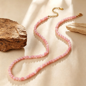 Collar de Cuarzo Rosa con Cuentas para Mujer, Forma Redonda, Joyería Elegante de Piedra, Collares de Moda - Product Image 4