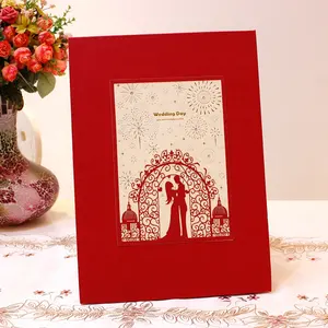 现成库存优雅欧式红色精装激光切割镂空新娘新郎婚礼留言簿