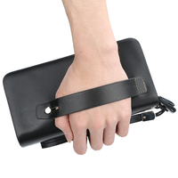 Dompet Clutch Panjang untuk Pria, Dompet Ponsel Kapasitas Besar Ritsleting Ganda Gaya Baru Grosir dengan Tali Tangan dan Tas Ponsel untuk Pria
