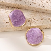 Boucles d'oreilles clous géométriques rondes en émail marbré texturé simple pour femmes en acier inoxydable