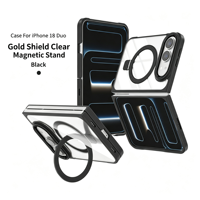 Coque de téléphone fine et transparente avec support intégré, anneau magnétique, protection anti-jaunissement des bords et coussinets d'angle pour iPhone Duo Fold