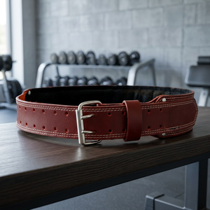 Ceinture en cuir rouge avec boucle réglable et doublure textile - Product Image 2