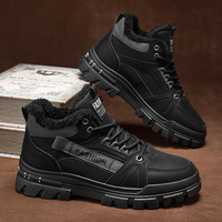 Bottes de travail d'hiver rétro européennes pour hommes, doublées polaire, à lacets, en PU mat, à bout rond, avec semelle en caoutchouc à crampons antidérapante, à plateforme mi-mollet