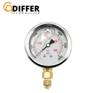 Manómetro lleno de aceite líquido de alta presión, medidor de presión de líquido de conexión inferior de latón, 63mm, 400bar